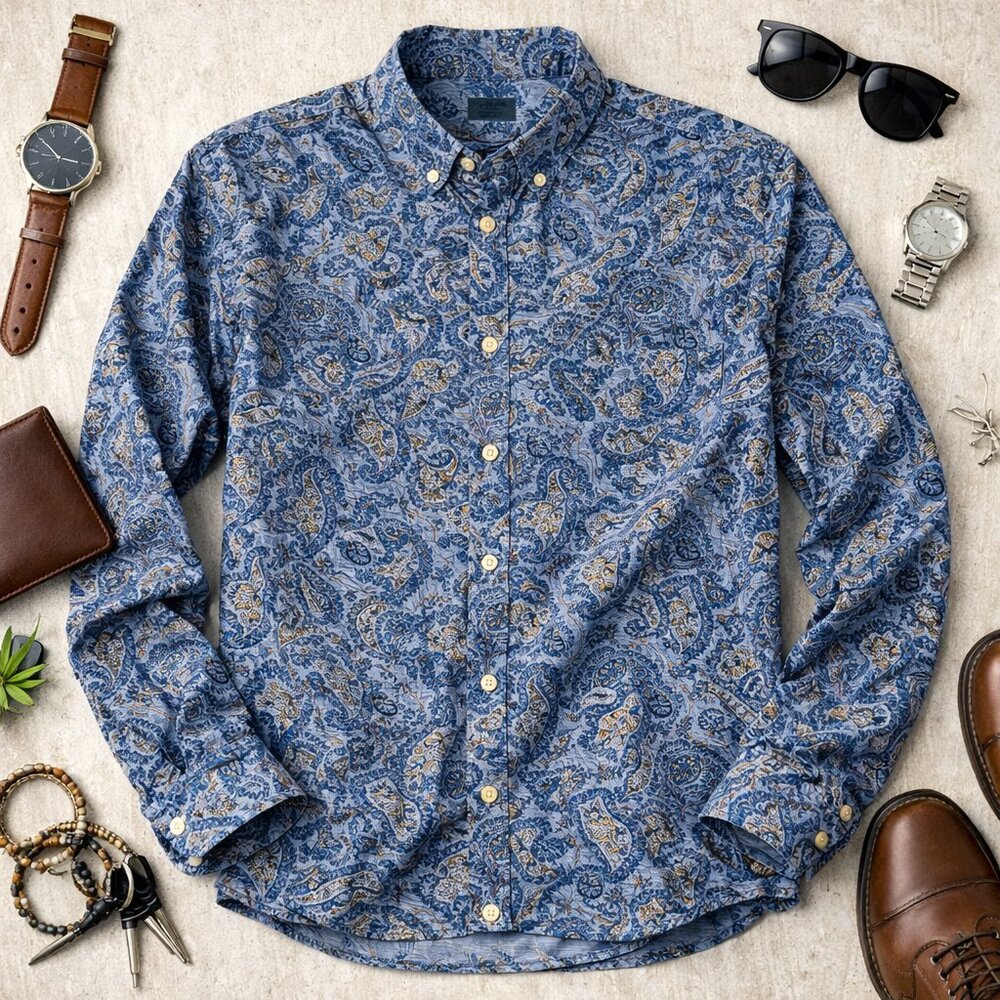 Pretty‎ Green Paisley Shirt L Floral Slim Fit Mod Retro Britpop